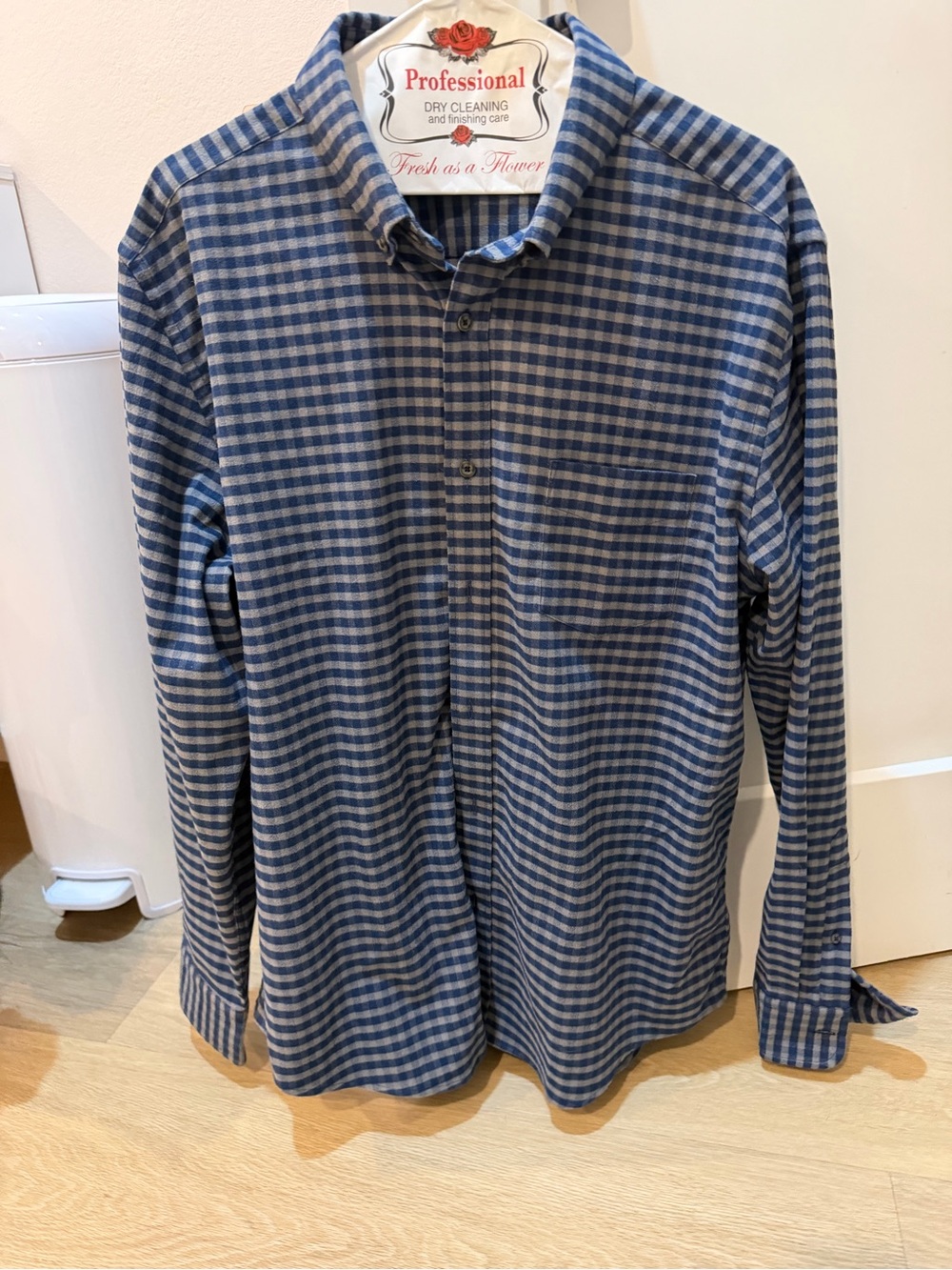 Untuckit Men’s Checked Button-Up Flannel Shirt - Blue/Grey